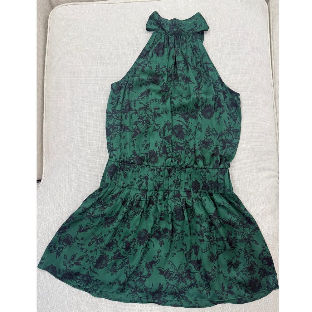 DO+BE Mini Dress Womens Large Green Floral Halter Smocked Waist Excellent